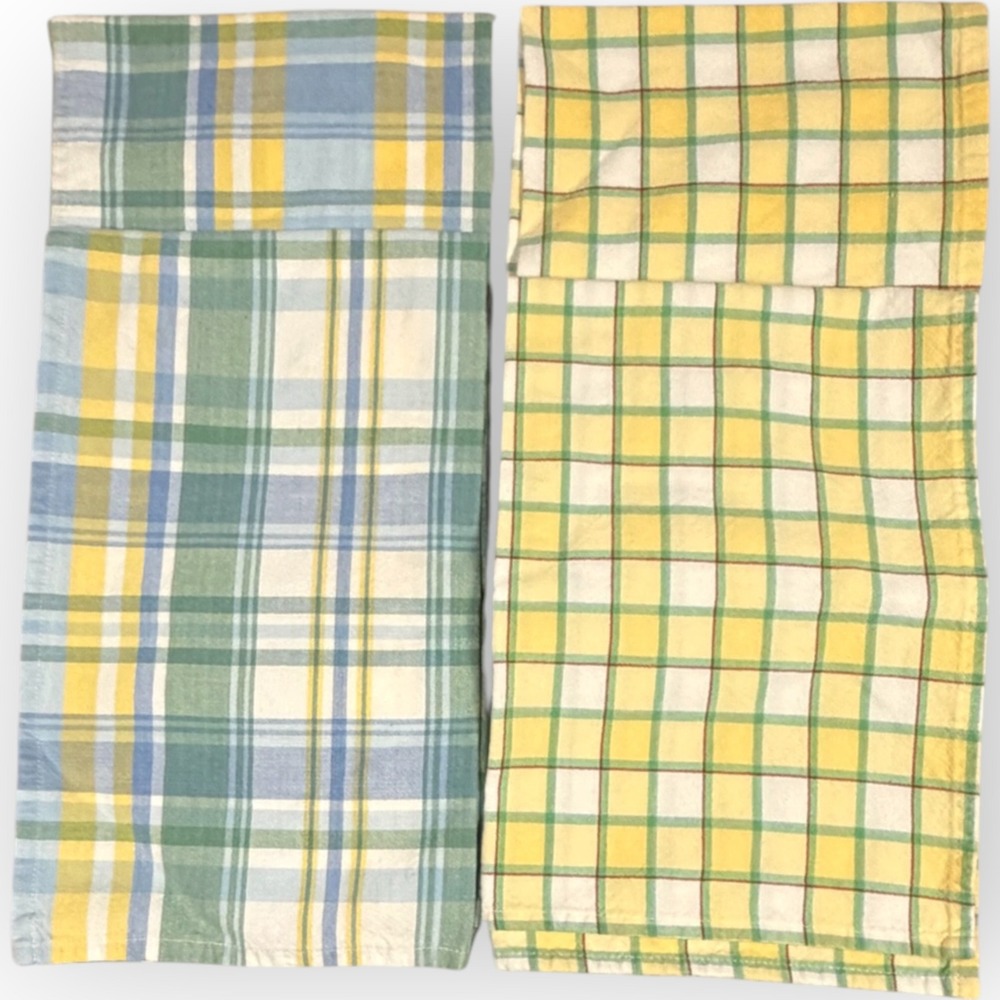 4 Park Designs Plaid Kitchen Tea Towels Yellow Green Blue Cotton Farmhouse India
